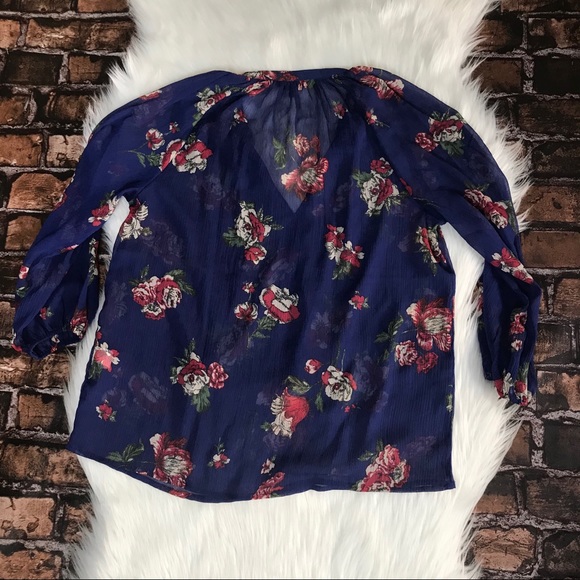 Lucky Brand Blue Sheer Peasant Blouse Floral Top - Picture 3 of 8